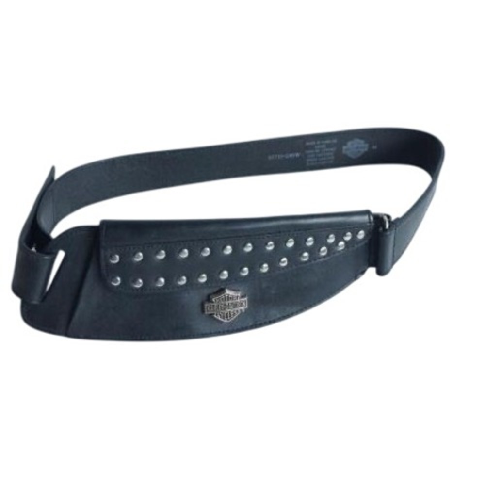 Harley Davidson Black Leather Studded Hip Bag Waist Pack 99719-09VW Small Thin